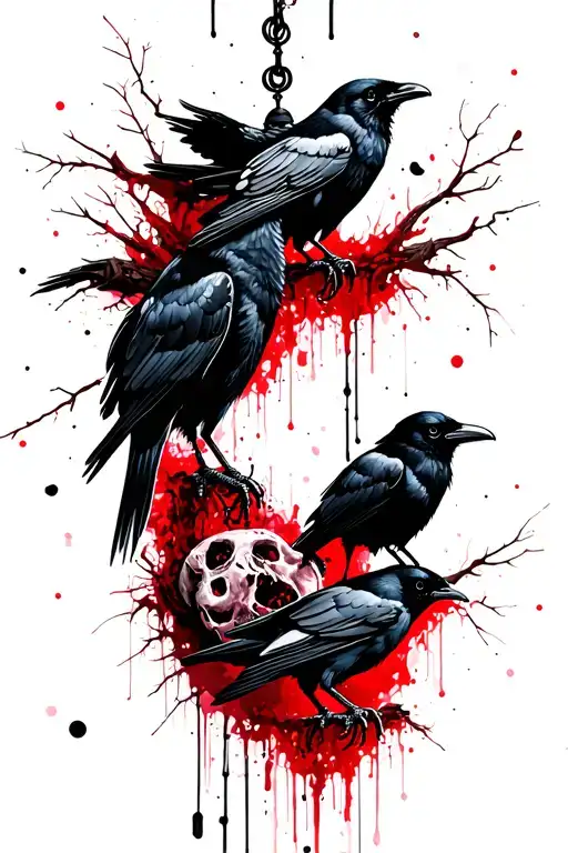 Crows Picking At A Hanging Corpses In A Forest Setting