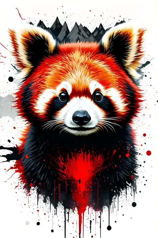 Red Panda Head With Mountains