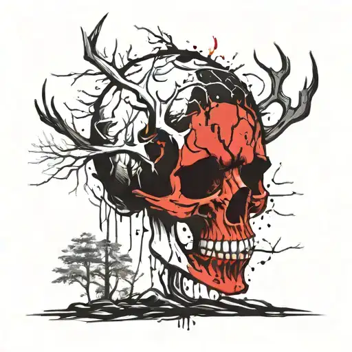 Wendigo Skull Forest Trees Background Looking Forward