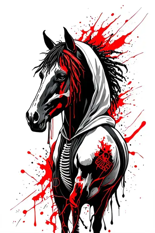 Half Men Half Horse With Dreadlocks And Hoodie Half Skeleton