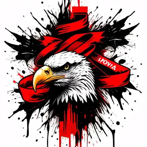 Cross With Ribbon Wrapped Loosely And A Bald Eagle Head At Center