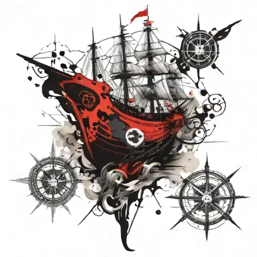 Pirate Ship And Compass
