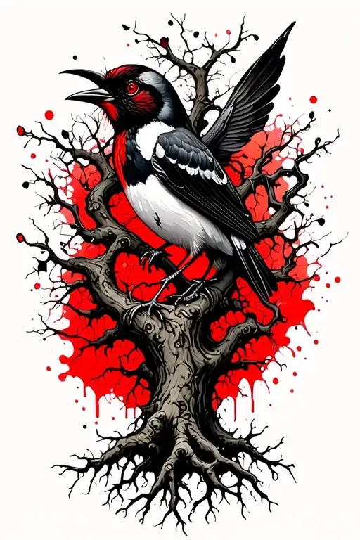 Bird And Vines Wrapping Tree With Roots