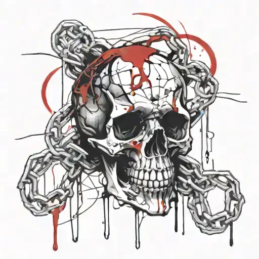 Skull Being Held By Chains Attached