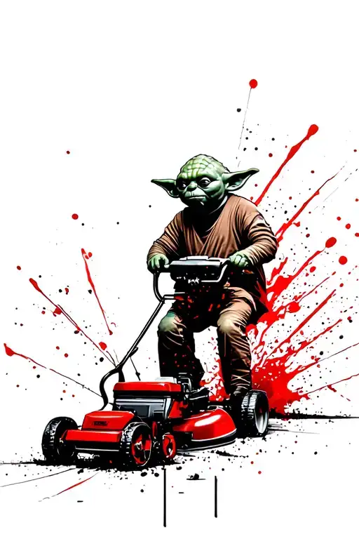 Yoda Pushing A Lawn Mower
