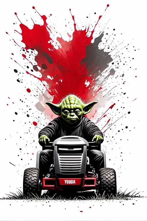 Yoda On A Ride On Lawn Mower Surounded By Death Trying