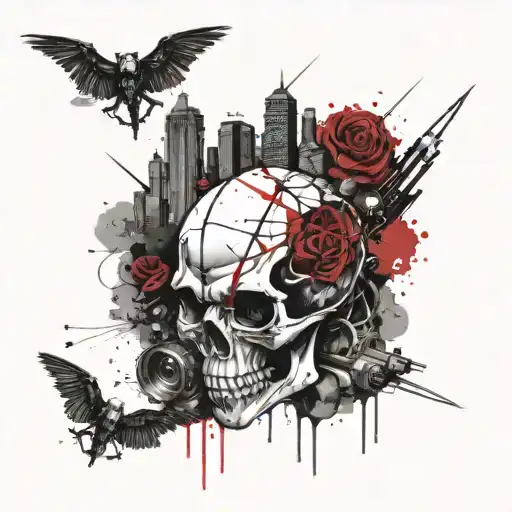 Skull And A City Skyline In The Background