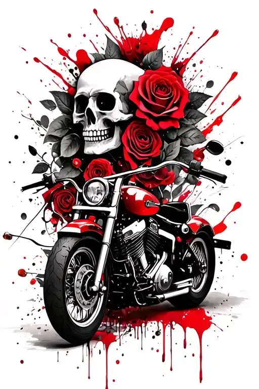 Skulls And Motorcycle And Rose