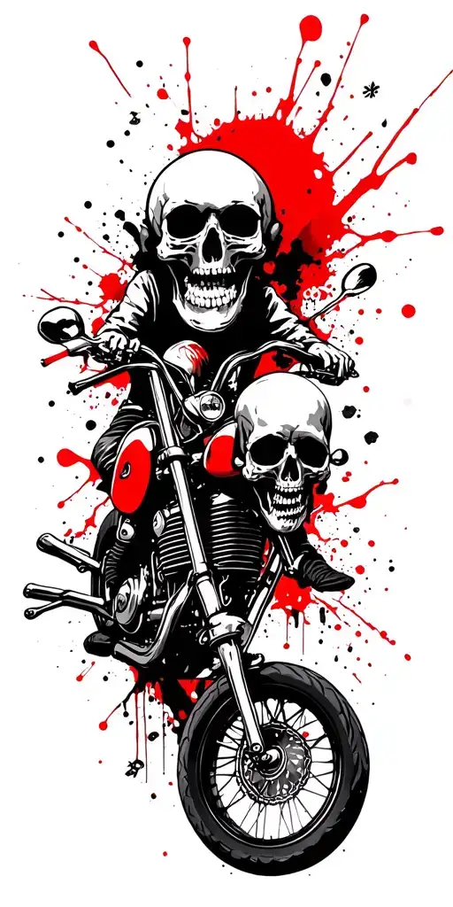 Bobber Motorcycle Surrounded By Skulls And Bones