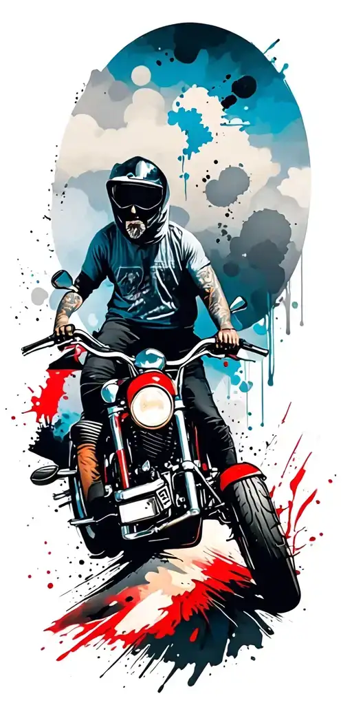 Biker On Chopper Riding In A Hood