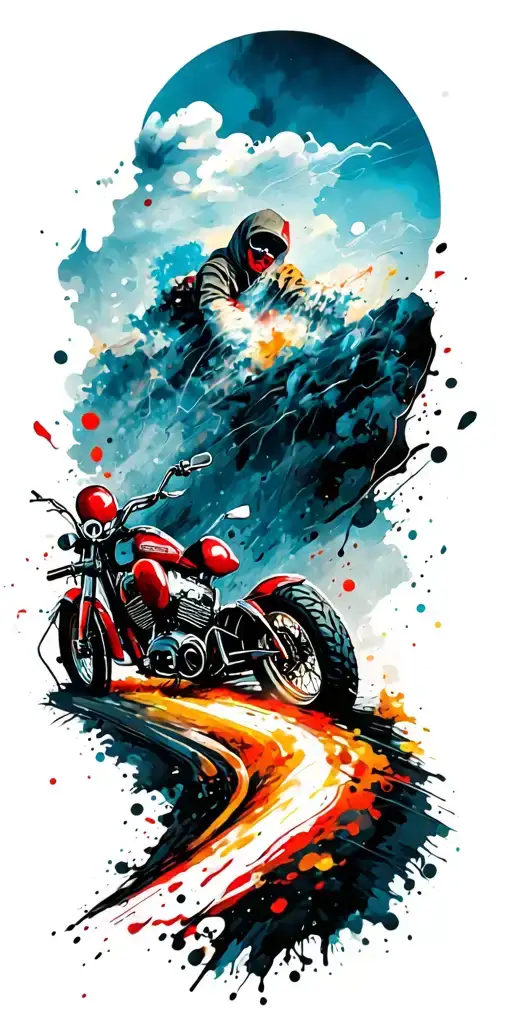 Biker On Chopper Riding In A Hood