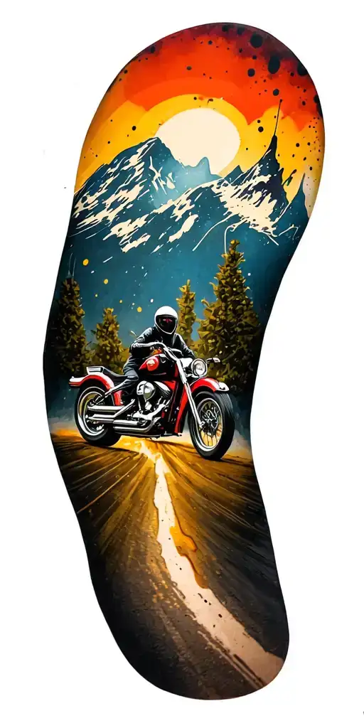 Biker On Chopper Riding In A Hood