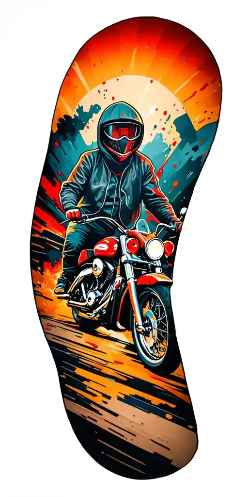 Biker On Chopper Riding In A Hood