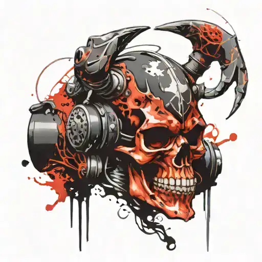 Biker Skull With Devil Horns On His Helmet