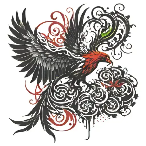 Phoenix With Heart Intertwined