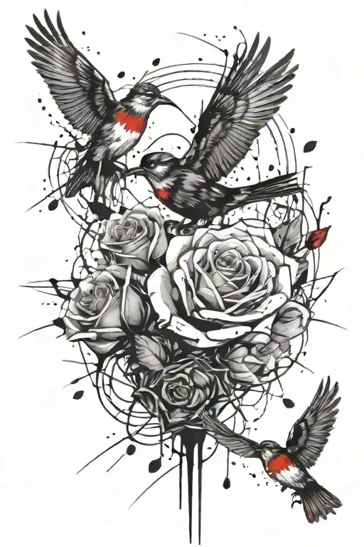 Roses Birds Flying Towards The Sun