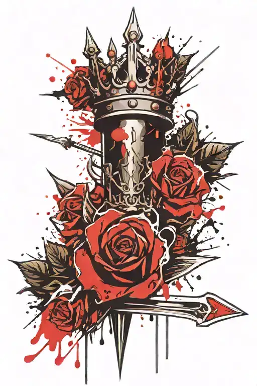 Crown On Top Of Dagger With Roses