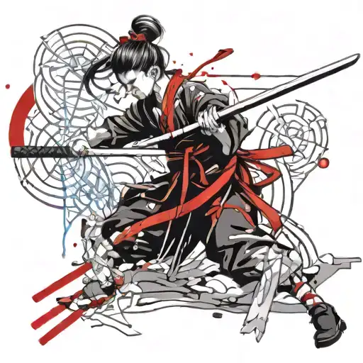 Female Samurai Cleaning Blood Off Katana