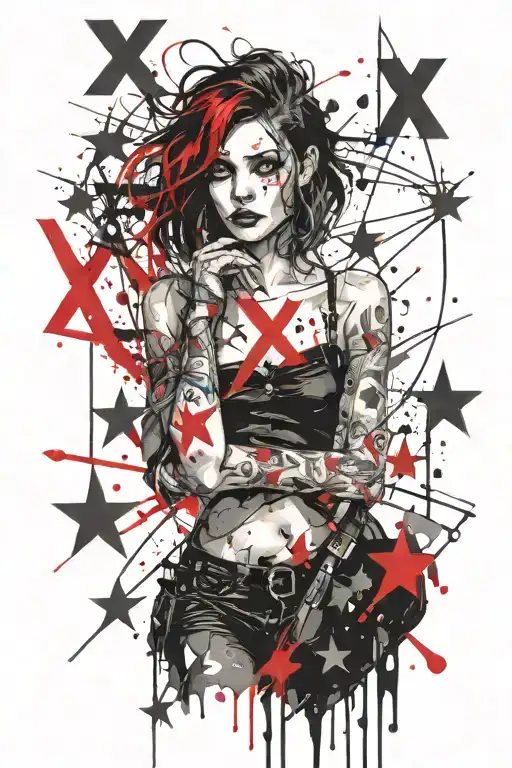 Darkly Alluring Goth Girl With Stars And Letter X