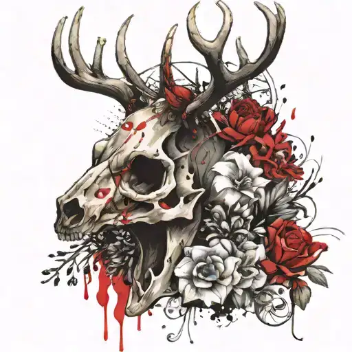 Lilly Of The Valley And Aster And Deer Skull