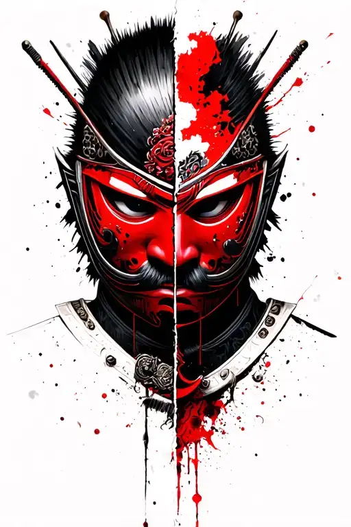 Samurai With Red Mask Split In Half