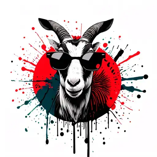 Goat With Sunglasses With Different Color Circles Intertwined Within