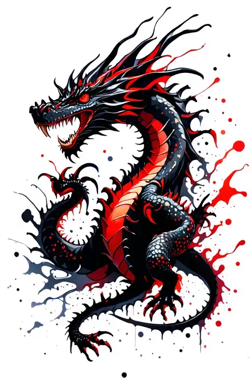 Black And Red Dragon Tattoo With Galaxy Background