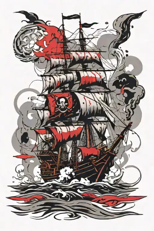 Pirate Ship Sailing Through Stormy