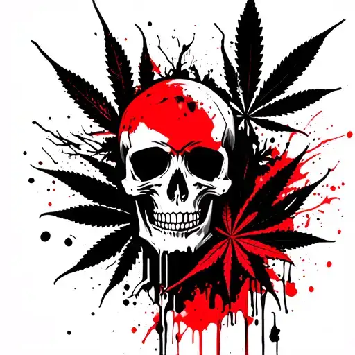 Skull Red Marijuana Leaves