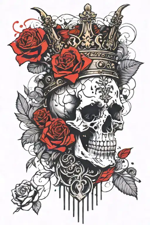 Skull Wearing A Crown With Roses Surrounding