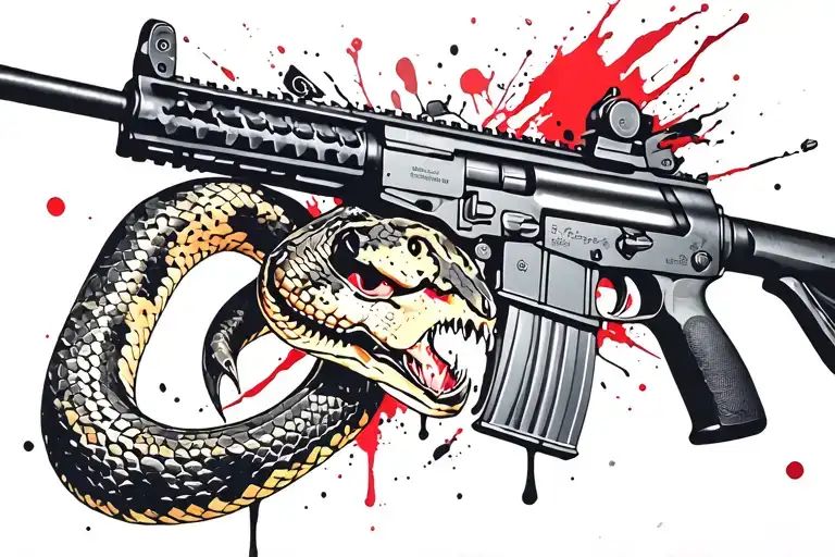 Snake Ar 15 Rifle With Rattle Snake Coiled Around With Snake Head Showing