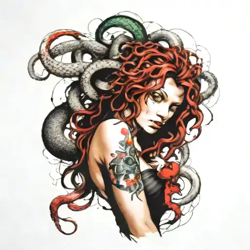 Forearm Sleeve Of Medusa Holding Snakes Wrapped Round