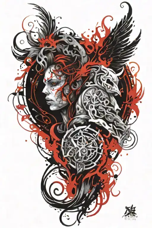 Full Sleeve Gemini Zodiac With Elemental Tattoo Featuring Fire