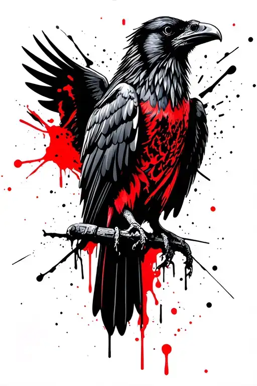 Raven With Sipped Wings From