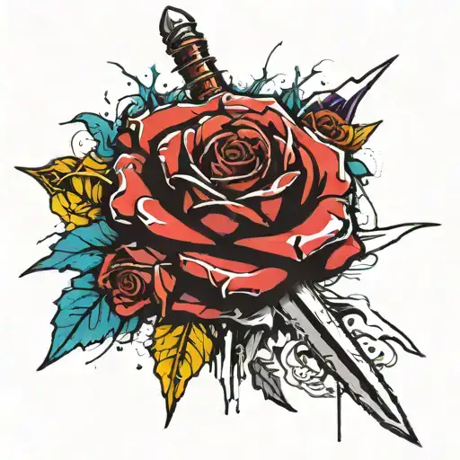 St Michael Sword 1 Red Rose 1 Teal Rose 1 Yellow Rose 1 Purple Rose