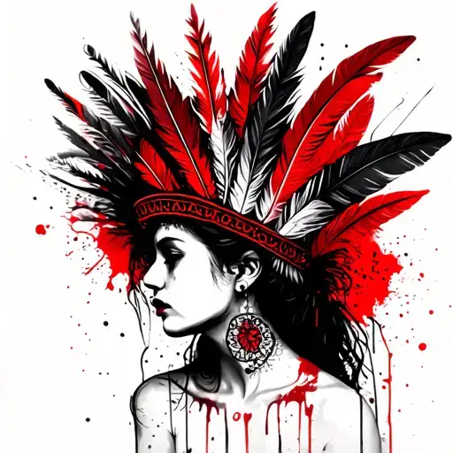 Female Face Indigenous Feather Crown Held