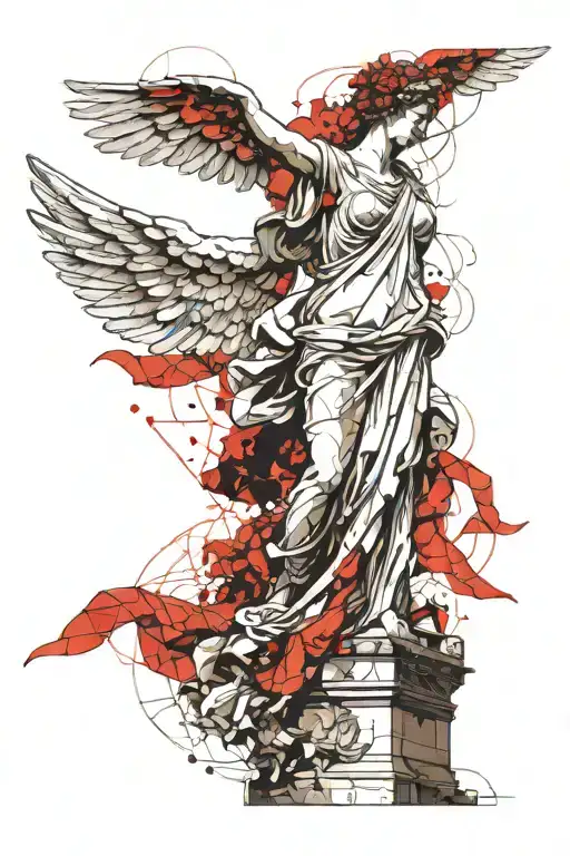 Winged Victory Of Samothrace With Fine Line Nautical Geometry