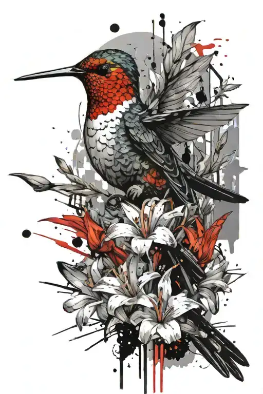 Hummingbird With Daisy And Gladiolus Flowers