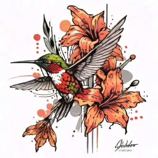 Hummingbird Drinking Gladiolus Flower And Daisy Flower