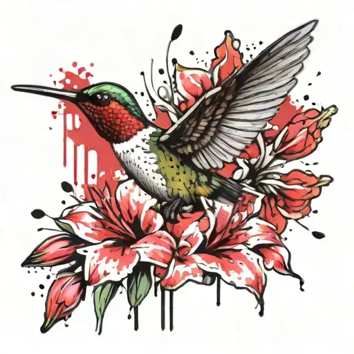 Hummingbird With Gladiolus Flower And Daisy Flower