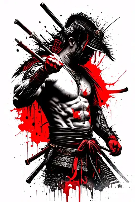 Samurai Without Shirt Fight Shadows