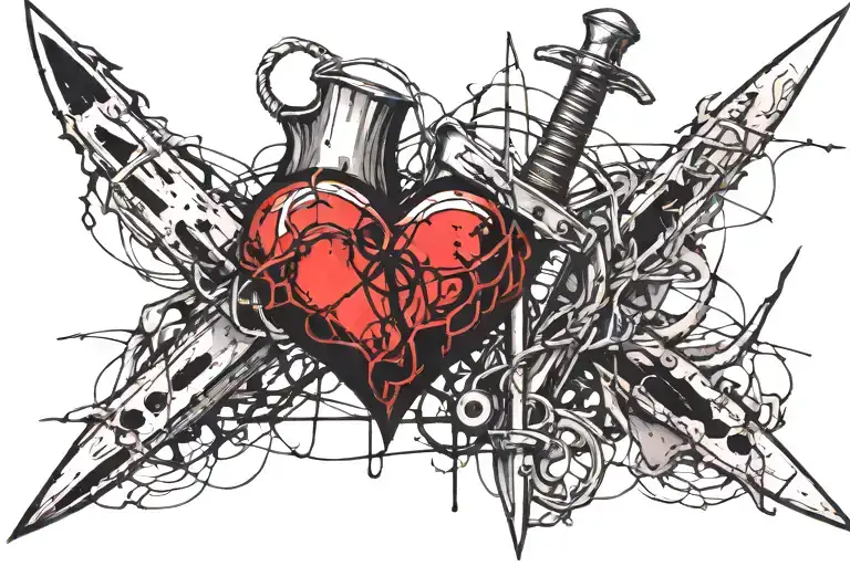 Barbed Wire Wrapped Dagger In A Heart