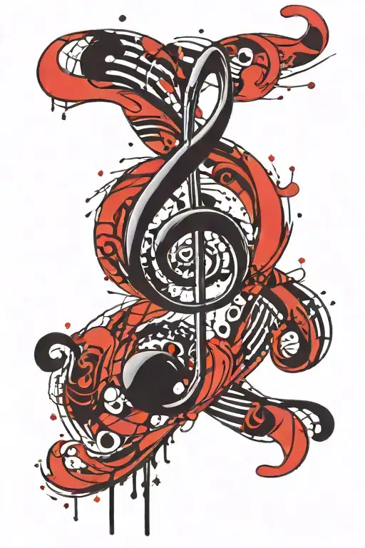 Treble Clef Black And Red Background Minimum With Fuzzy Shape