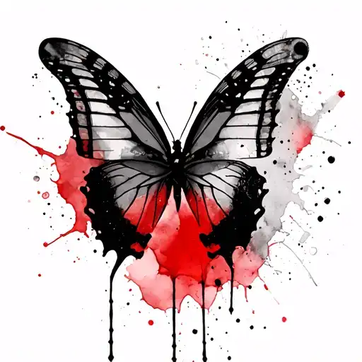 Single Line Butterfly With Watercolor Blots