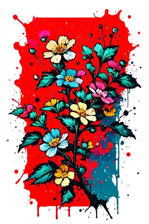 Branch With Small Colored Flowers In Van Gogh's Style