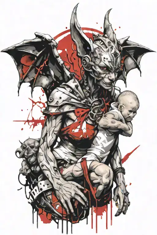 Female Gargoyle Warrior With Her Baby