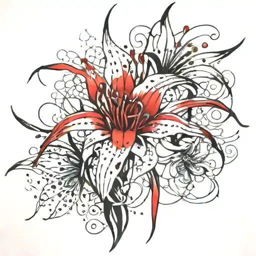 Spider Lilly Flowers Tattoo Black And Red
