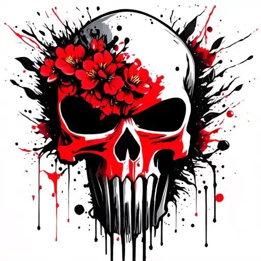 Punisher Police Skull With Cherry Blossoms Wrapped