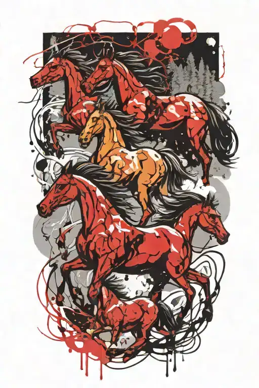 Horses Framed By Thunderstorms In A Forest With Snow