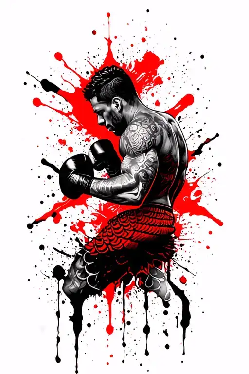 Tattoo Will Be A Shadow With Scales And Boxing Sport In The Arm Area And With The Back Of The Text